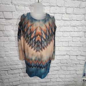 S-twelve (S-12) Rhinestone Multi Color Open Shoulder Long Sleeve Tunic